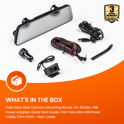 Road Angel Halo View Rear View 2 Mirror and Dash Cam with 10" Touch Screen & Dual Parking Mode - USB Type C