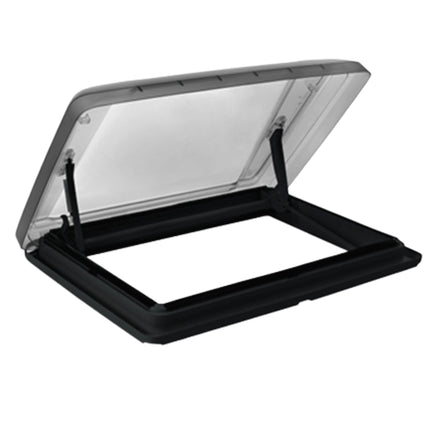 Black-framed glass window on a white background