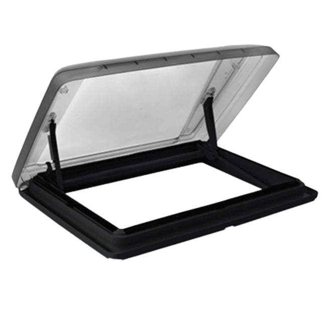 Black-framed glass window on a white background
