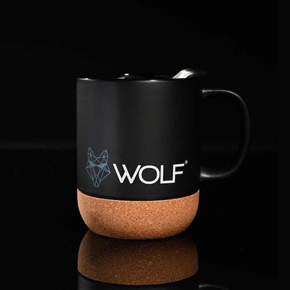 Wolf Outdoors Ceramic Mug with Lid and Cork Base Black