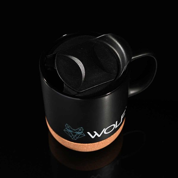 Wolf Outdoors Ceramic Mug with Lid and Cork Base Black