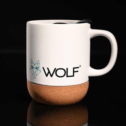 Wolf Outdoors Ceramic Mug with Lid and Cork Base White