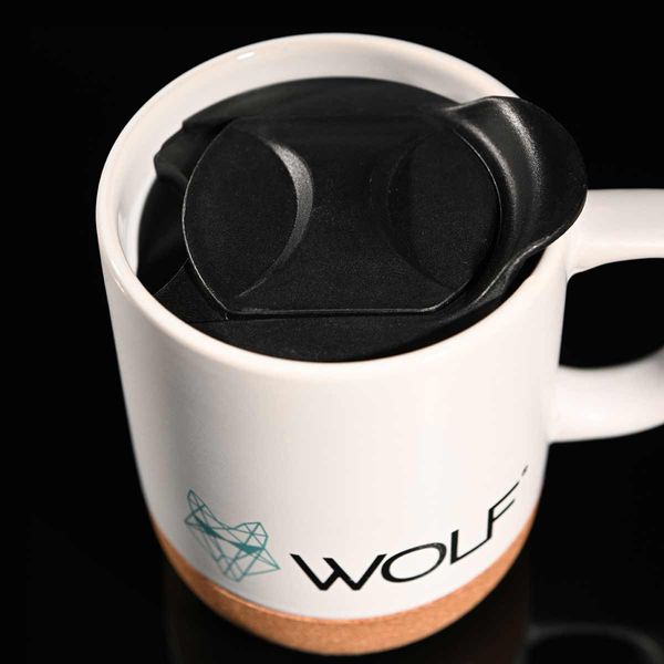 Wolf Outdoors Ceramic Mug with Lid and Cork Base White