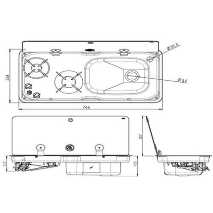FL1770 2 Burner Combi RH Sink Single Lid