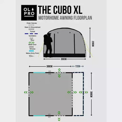 Cubo XL Motorhome Awning - Fibreglass Poles