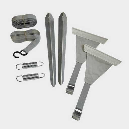 Heavy-duty OLPRO awning storm straps installed on motorhome awning
