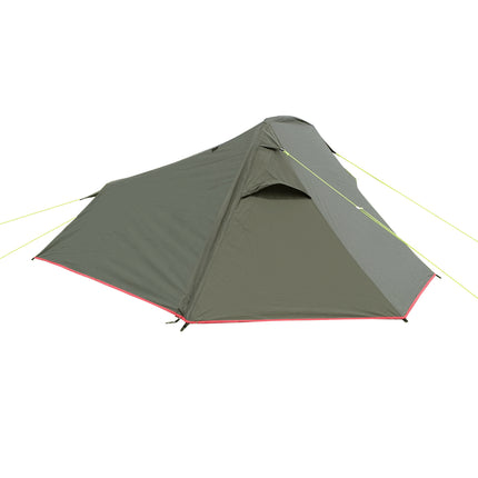 Green tent with red trim on a white background