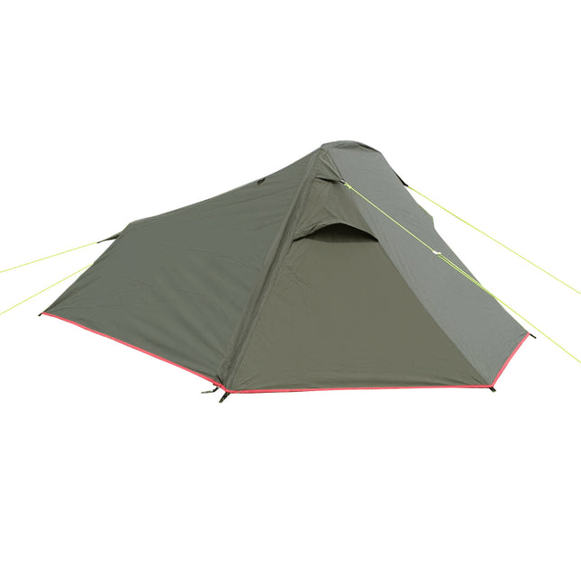 Green tent with red trim on a white background
