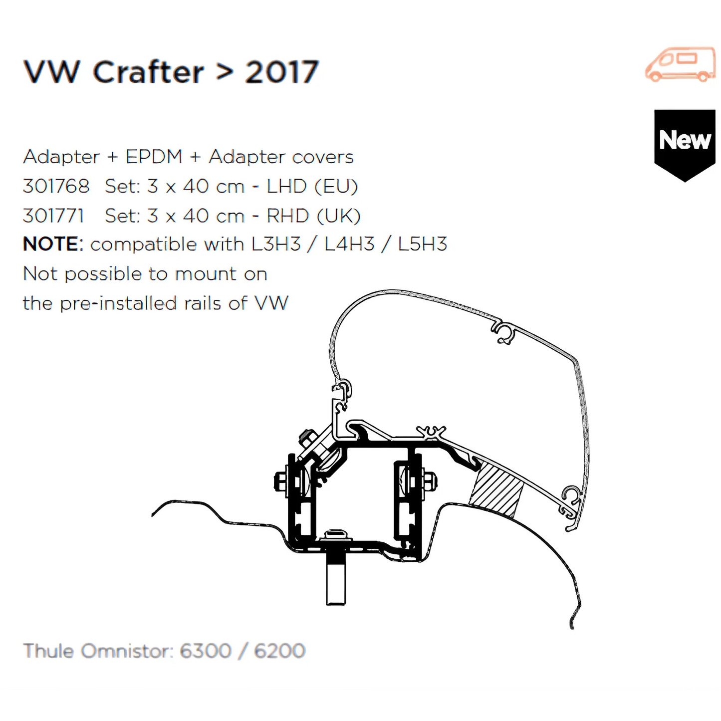 Thule 6300 Awning Adaptor Set For VW Crafter/ Man TGE >2017-2025