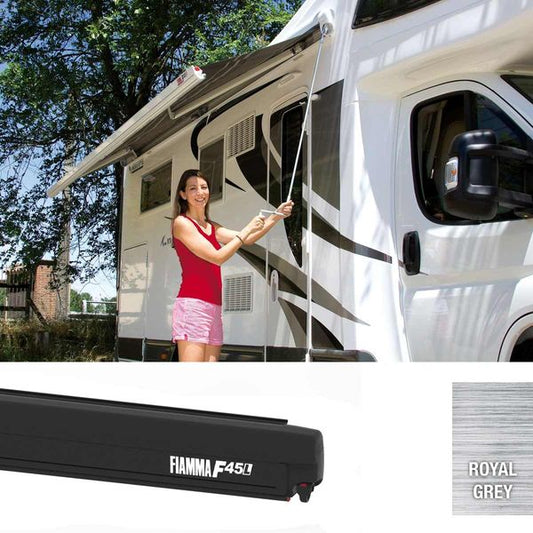 Fiamma Deep Black F45L 450 Awning with Royal Grey Fabric - Letang Auto Electrical Vehicle Parts