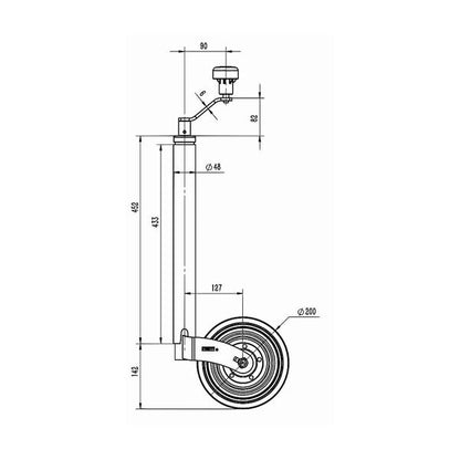 Kartt Turn-Lok Jockey Wheel (48mm Shaft, 200 x 50mm Wheel) - Letang Auto Electrical Vehicle Parts