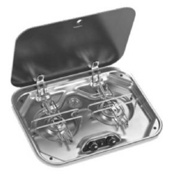 Dometic Smev PI8022 2 Burner Gas Hob With Glass Lid 480 x 370mm
