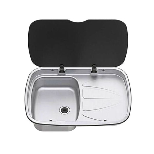 Thetford Argent Sink & Right Hand Drainer with Black Glass Lid - Letang Auto Electrical Vehicle Parts