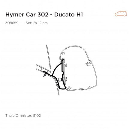 Thule Omnistor Awning Adapter For 5102 - Hymer Car 302 - Ducato L1/H1 (Set: 2x 12cm) - Letang Auto Electrical Vehicle Parts