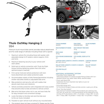 Thule OutWay 2bike Hanging - Letang Auto Electrical Vehicle Parts